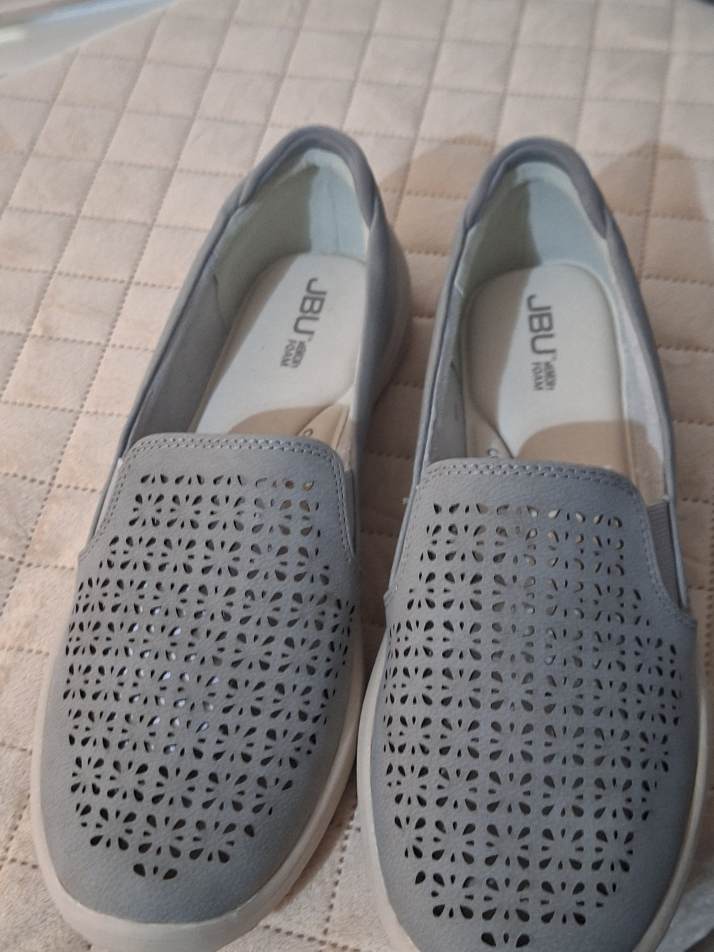JBU Women's Gray Slip-On Perforated Comfort Shoe